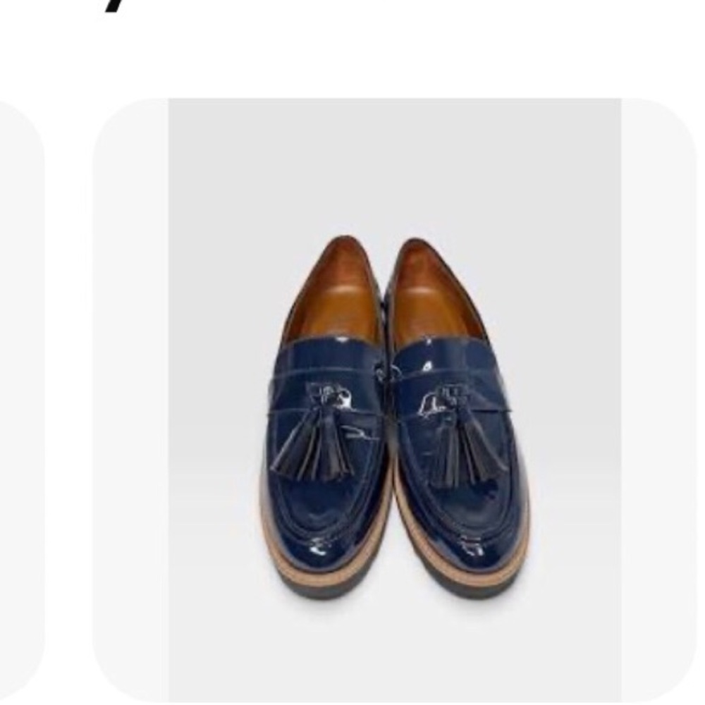 Franco Sarto Navy Patent Loafers with Tassel Detail